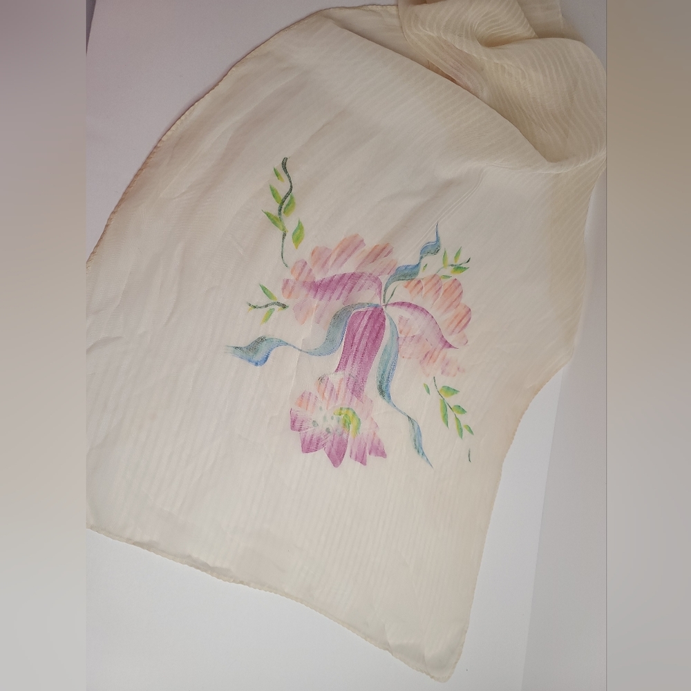 Vintage Romantic hand painted head scarf
